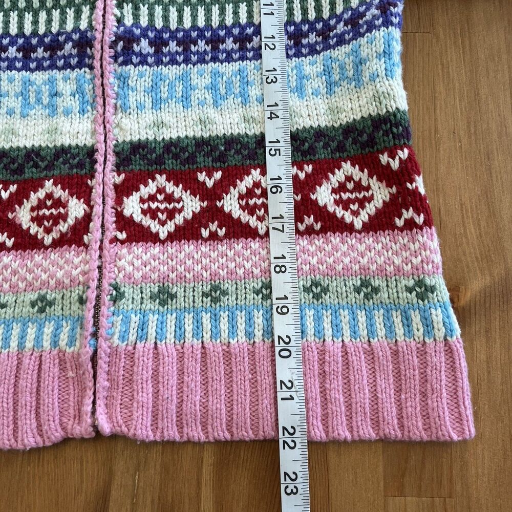 Vintage Y2K Cardigan Sweater Girls XL Fair Isle Full Zip Colorful Ski So Real - Picture 15 of 15